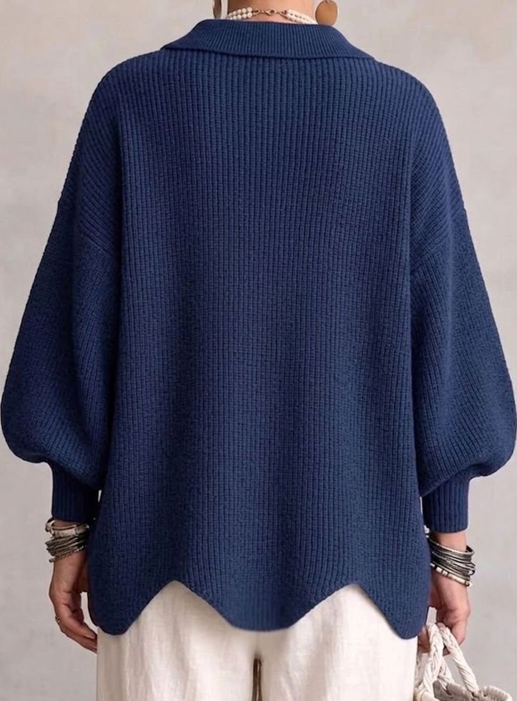 Women's Oversized Gold-Button Lantern-Sleeve Knit Cardigan