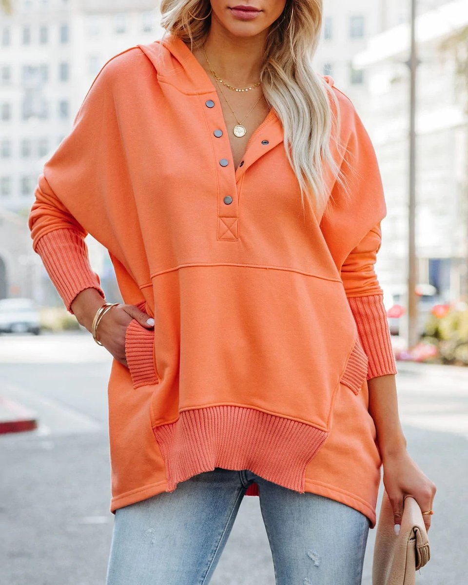 Women's Oversized Hooded Long-Sleeve Drawstring Tunic Top