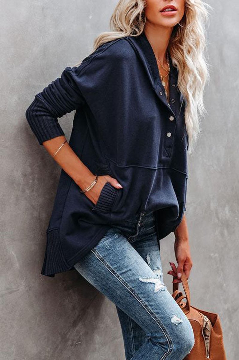 Women's Oversized Hooded Long-Sleeve Drawstring Tunic Top