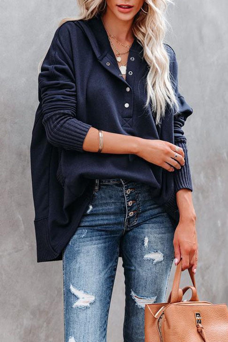 Women's Oversized Hooded Long-Sleeve Drawstring Tunic Top