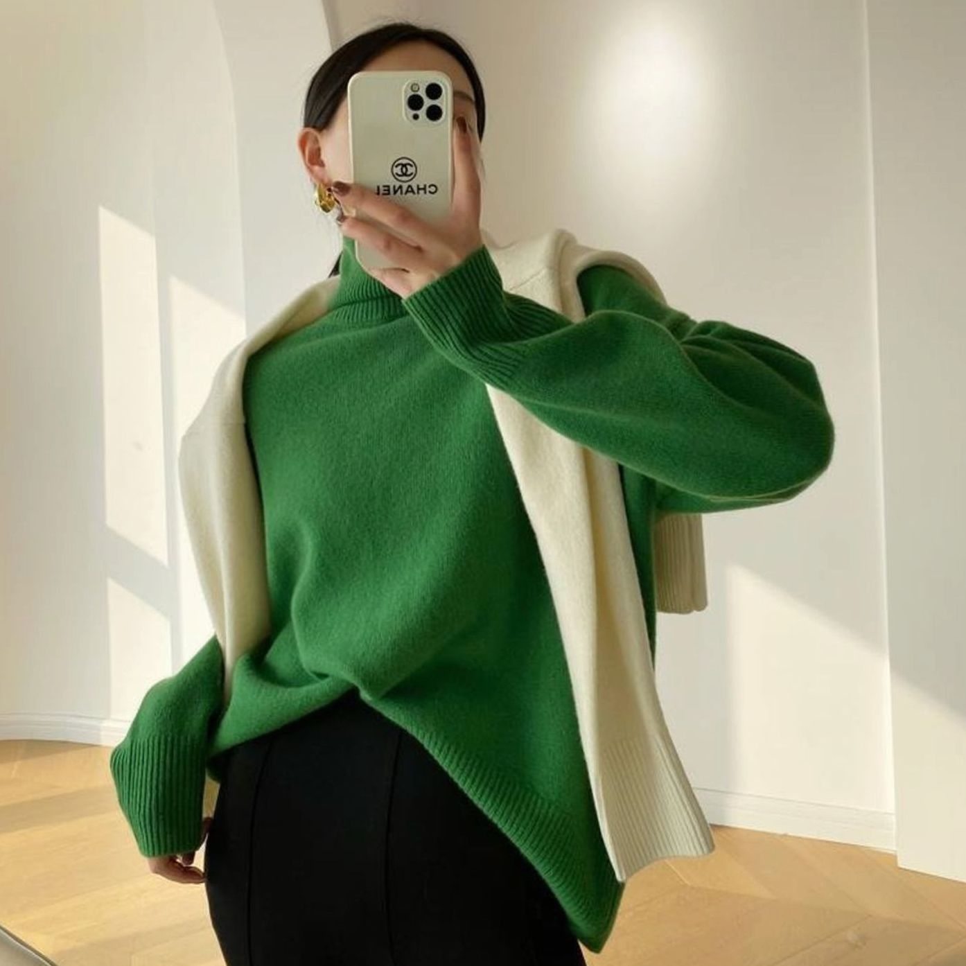 Women's Oversized Knit Turtleneck Long-Sleeve Jumper - Green