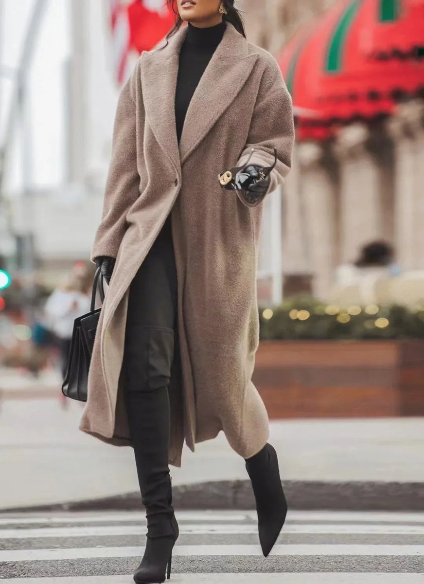 Women's Oversized Long Lapel Single-Breasted Teddy Coat