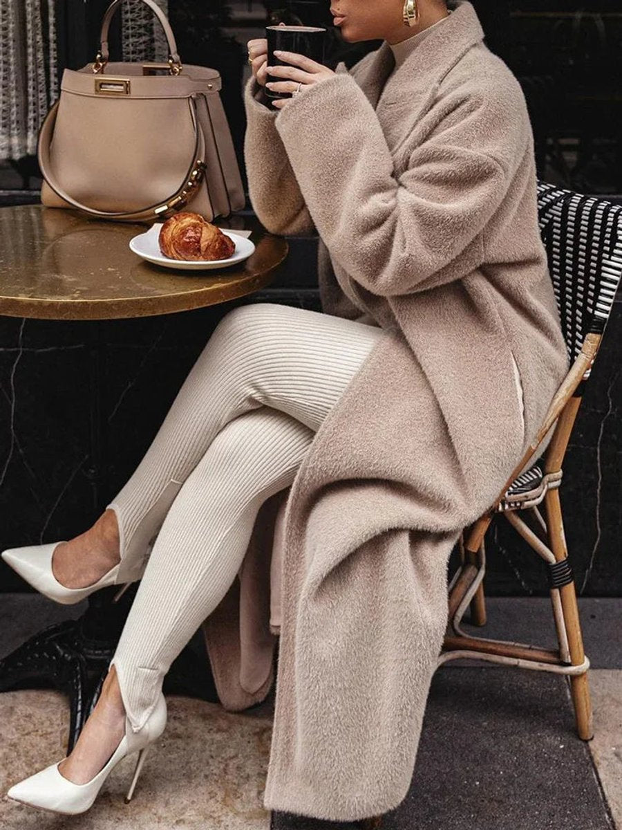 Women's Oversized Long Lapel Single-Breasted Teddy Coat