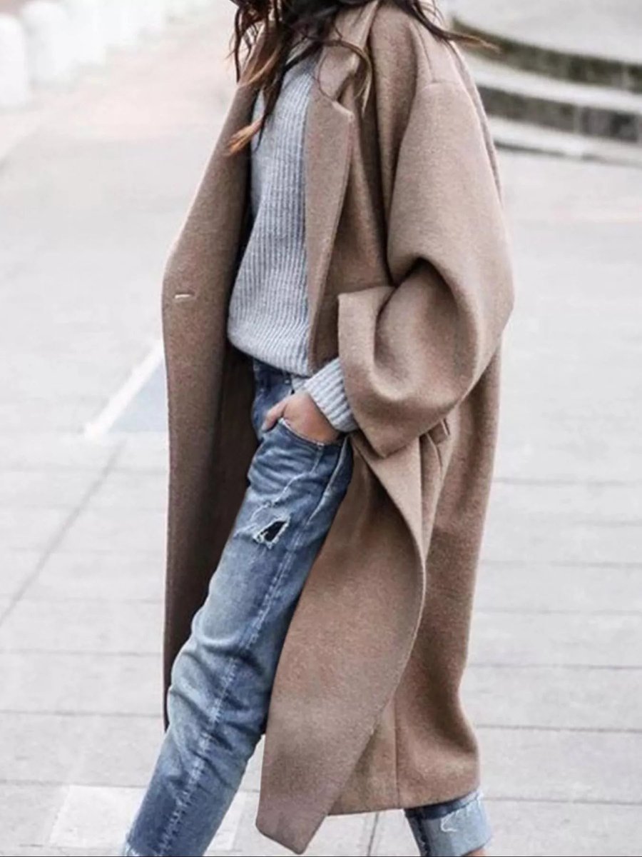 Women's Oversized Long Wool-Blend Winter Coat Relaxed Fit - Khaki