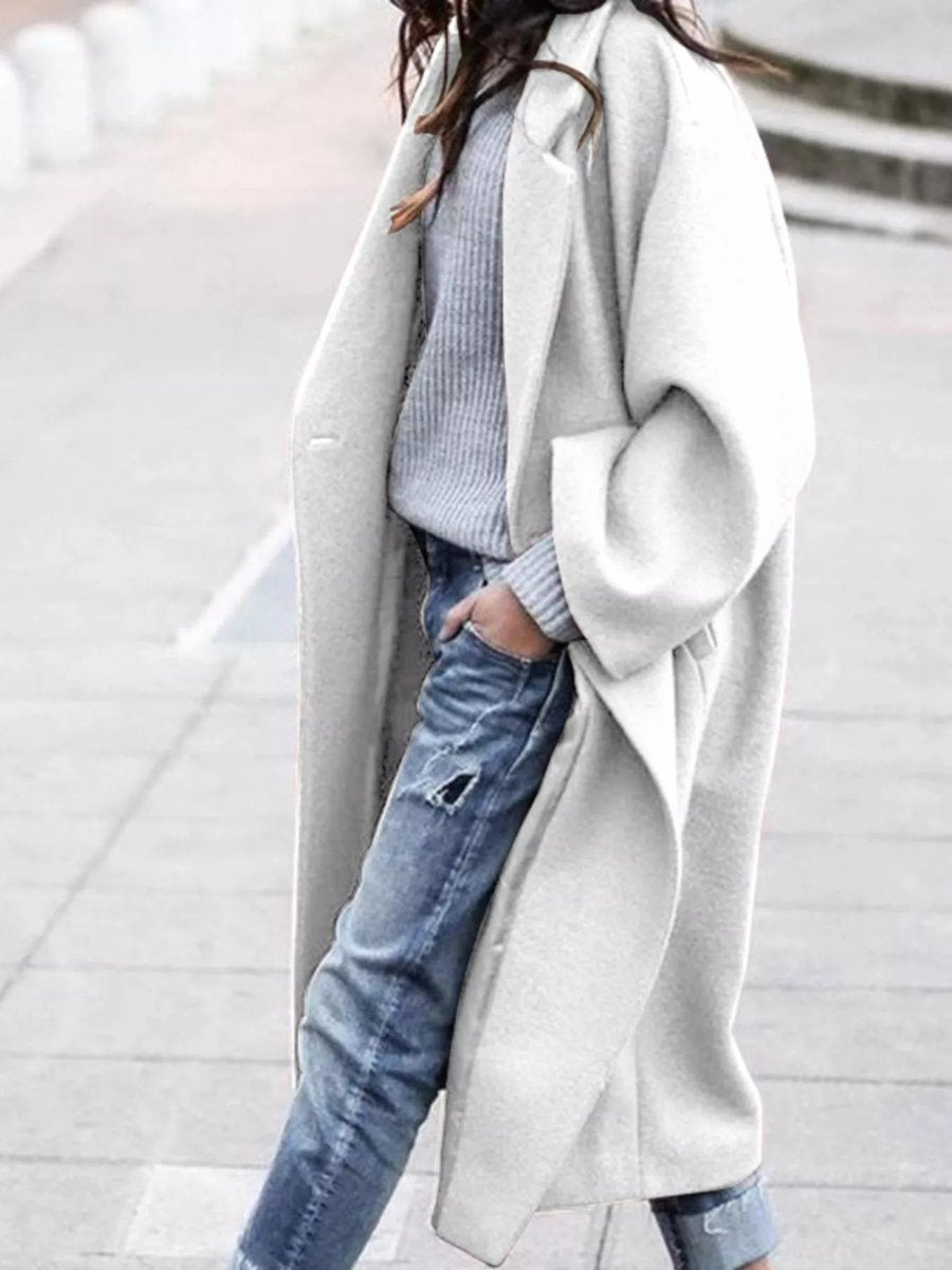Women's Oversized Long Wool-Blend Winter Coat Relaxed Fit - White