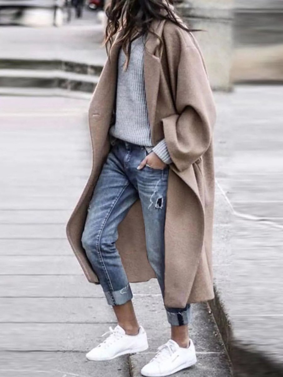 Women's Oversized Long Wool-Blend Winter Coat Relaxed Fit