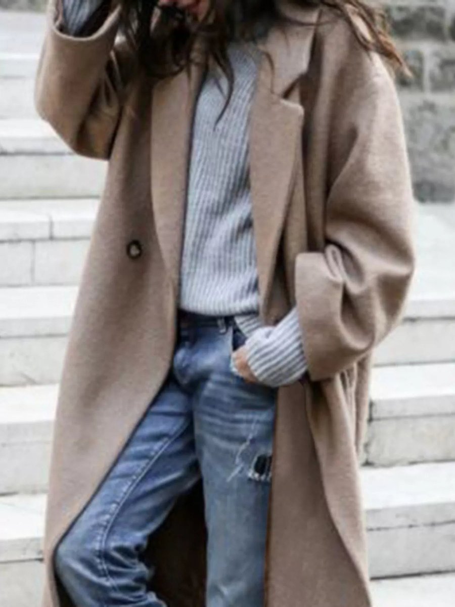 Women's Oversized Long Wool-Blend Winter Coat Relaxed Fit