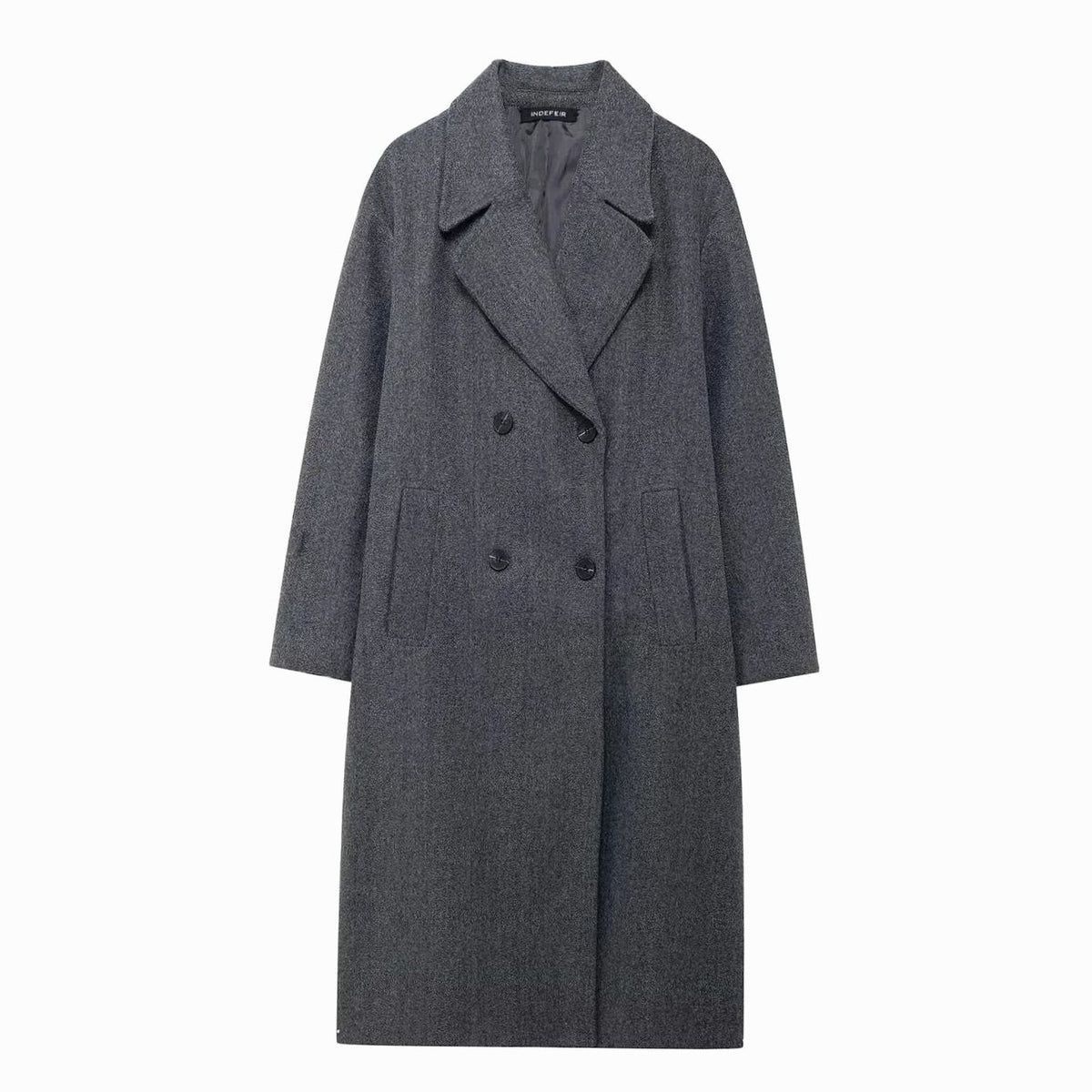 Women's Oversized Long Wool Coat Double-Breasted Winter Overcoat - Grey
