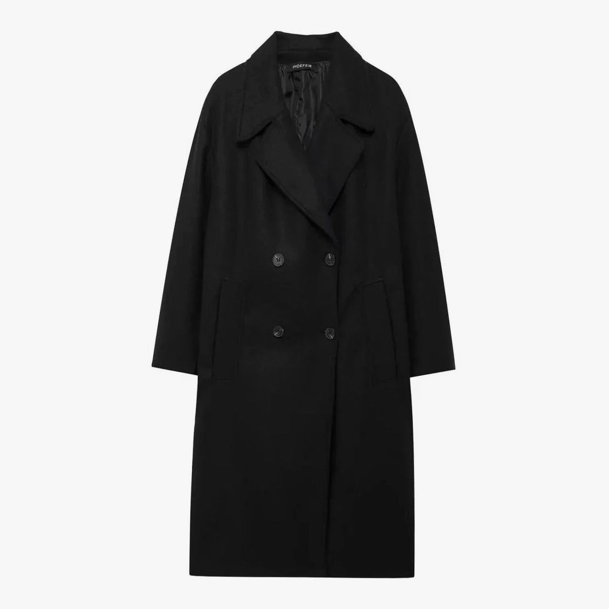 Women's Oversized Long Wool Coat Double-Breasted Winter Overcoat - Black