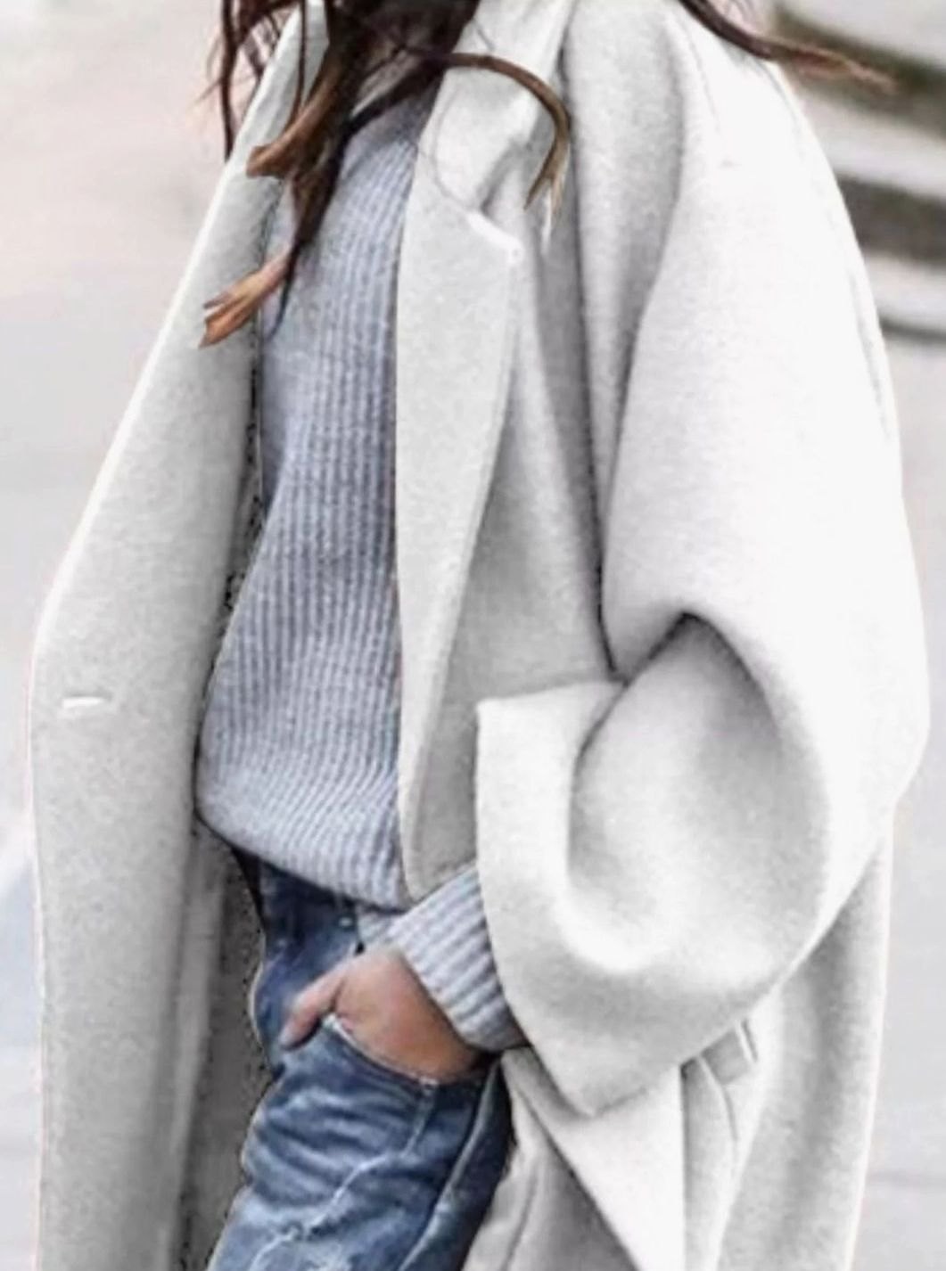 Women's Oversized Long Wool Coat Wide-Sleeve Winter Outerwear