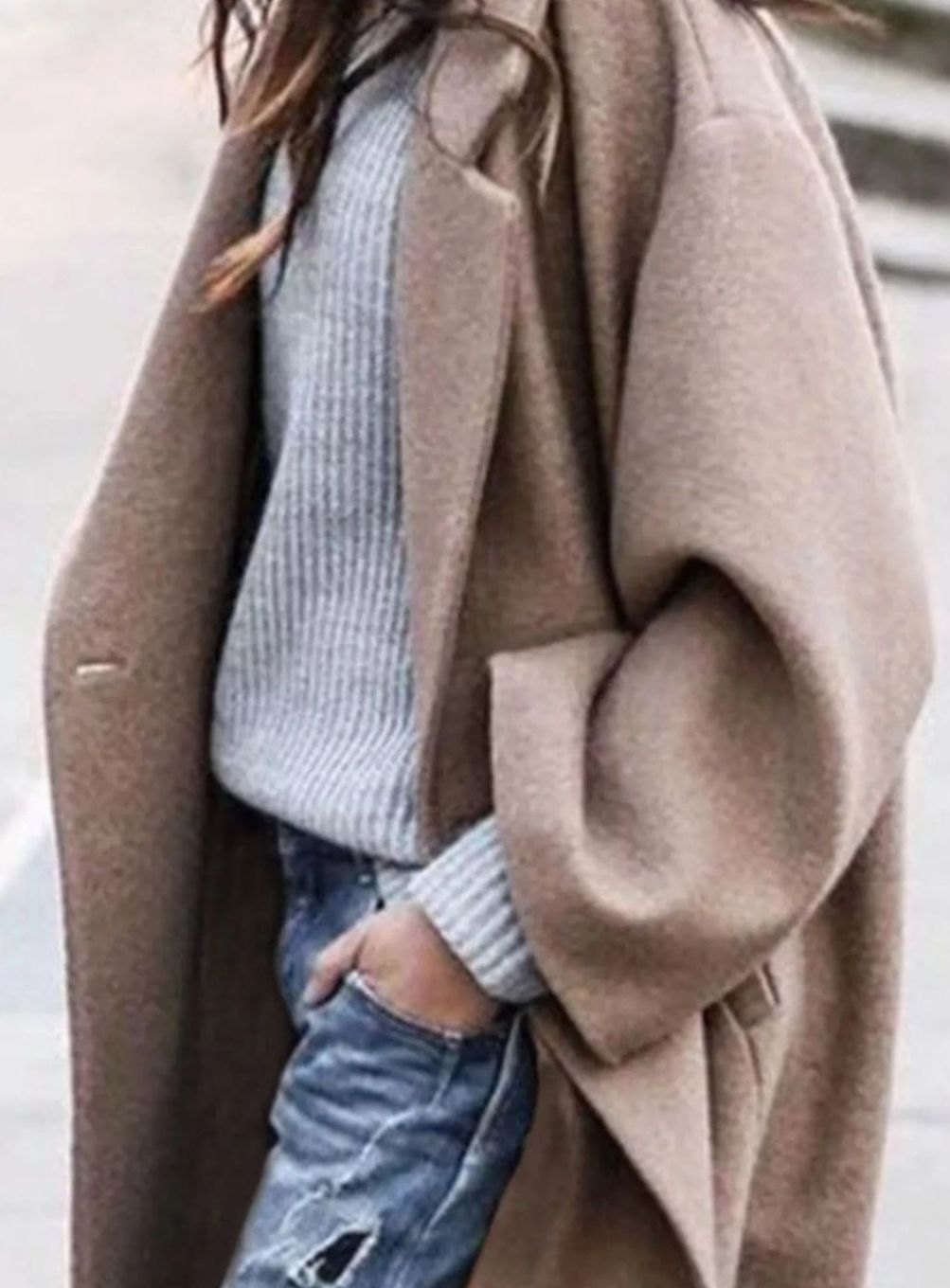 Women's Oversized Long Wool Coat Wide-Sleeve Winter Outerwear