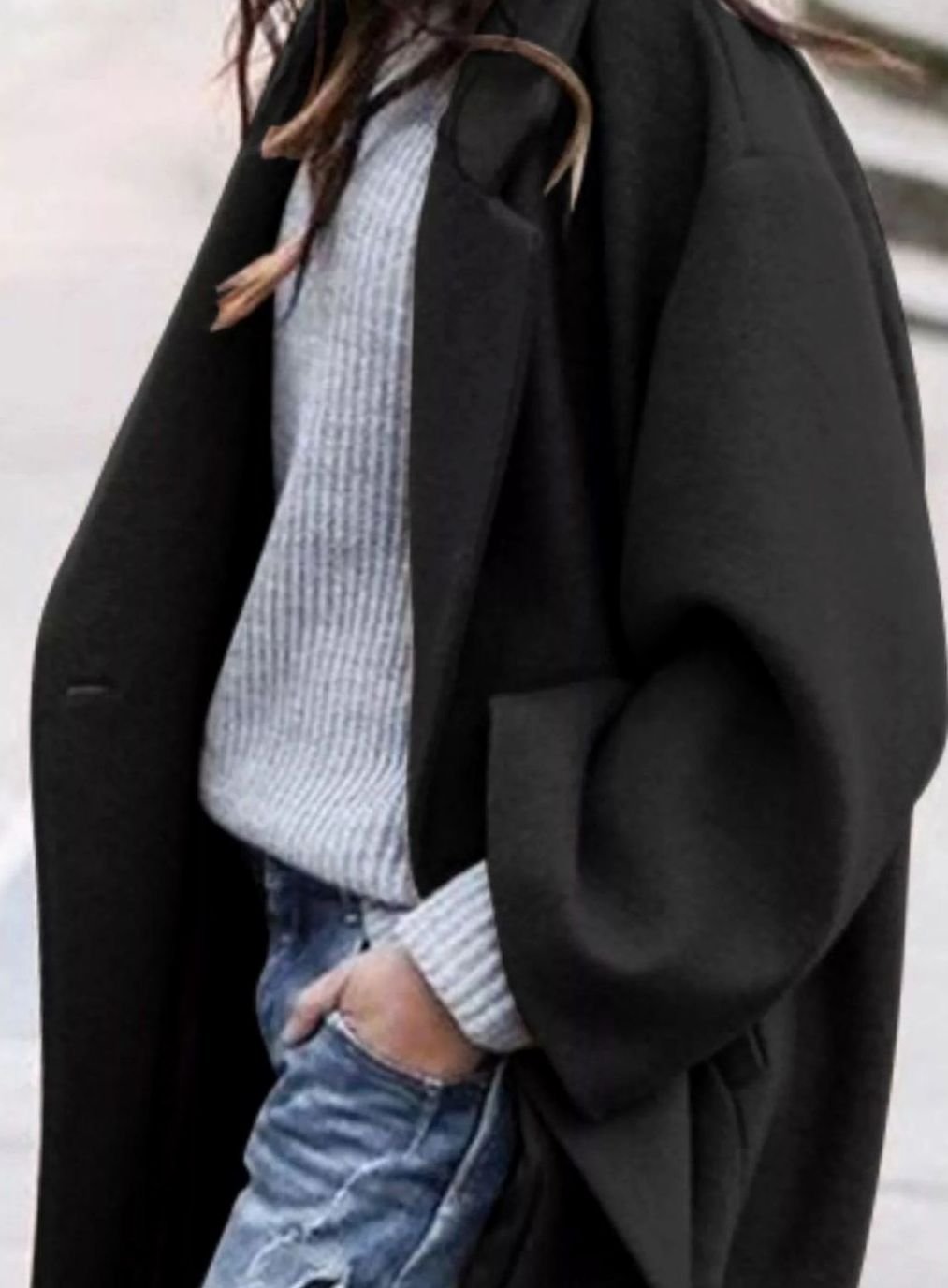 Women's Oversized Long Wool Coat Wide-Sleeve Winter Outerwear