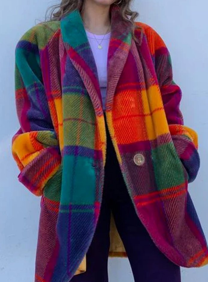 Women's Oversized Longline Bold Plaid Coat - Checkered