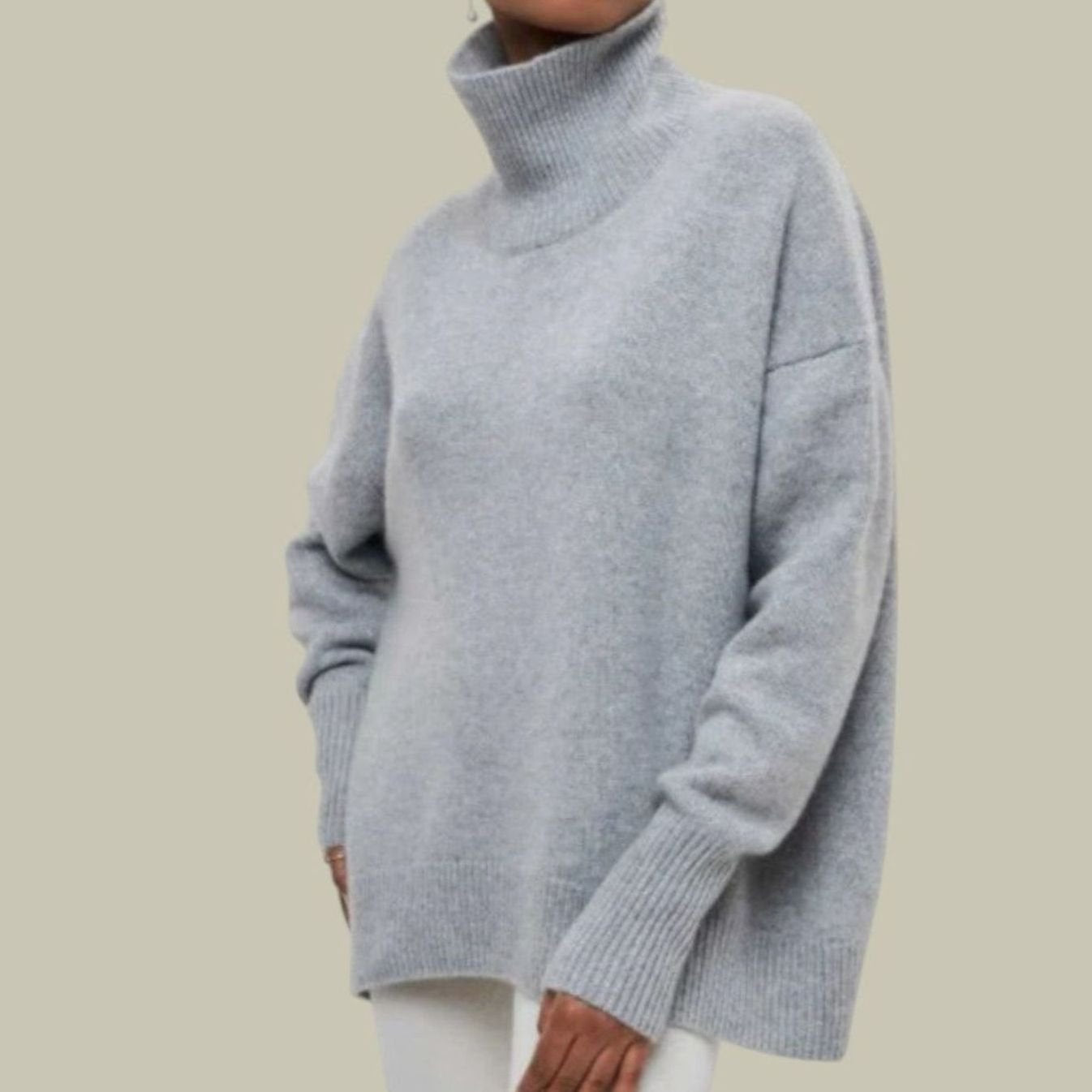Women's Oversized Loose Fit Turtlenecks Knit Jumper - Grey