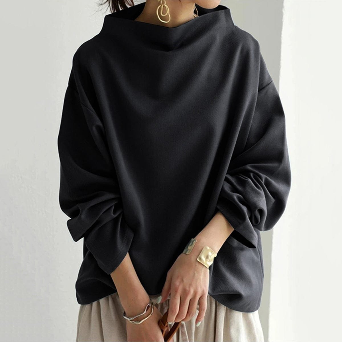Women's Oversized Mock-Neck Knit Sweater Top