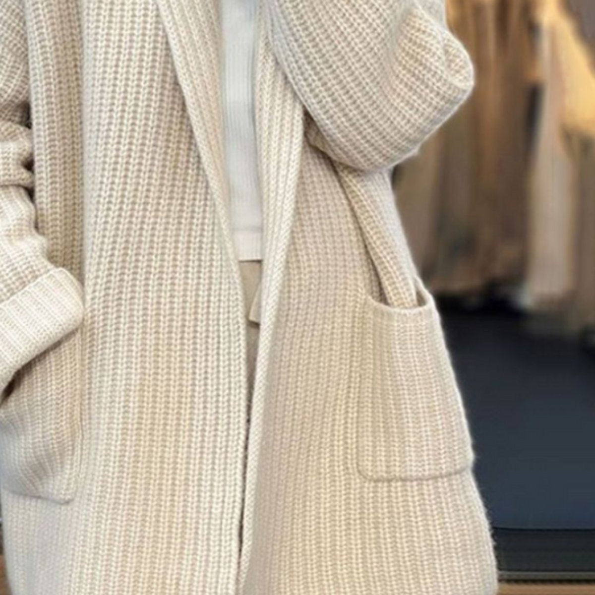 Women's Oversized Open-Front Knit Cardigan Scarf Detail