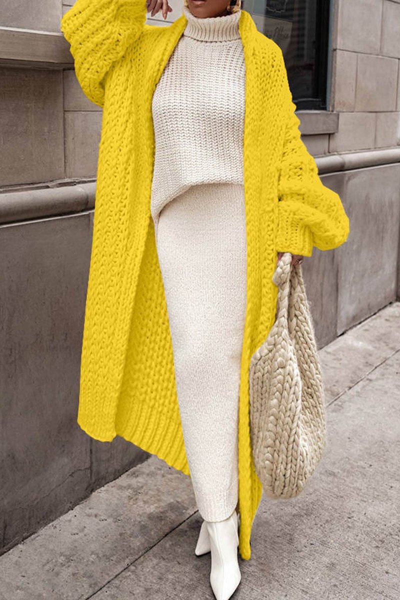 Women's Oversized Open-Front Longline Chunky Knit Cardigan - Yellow