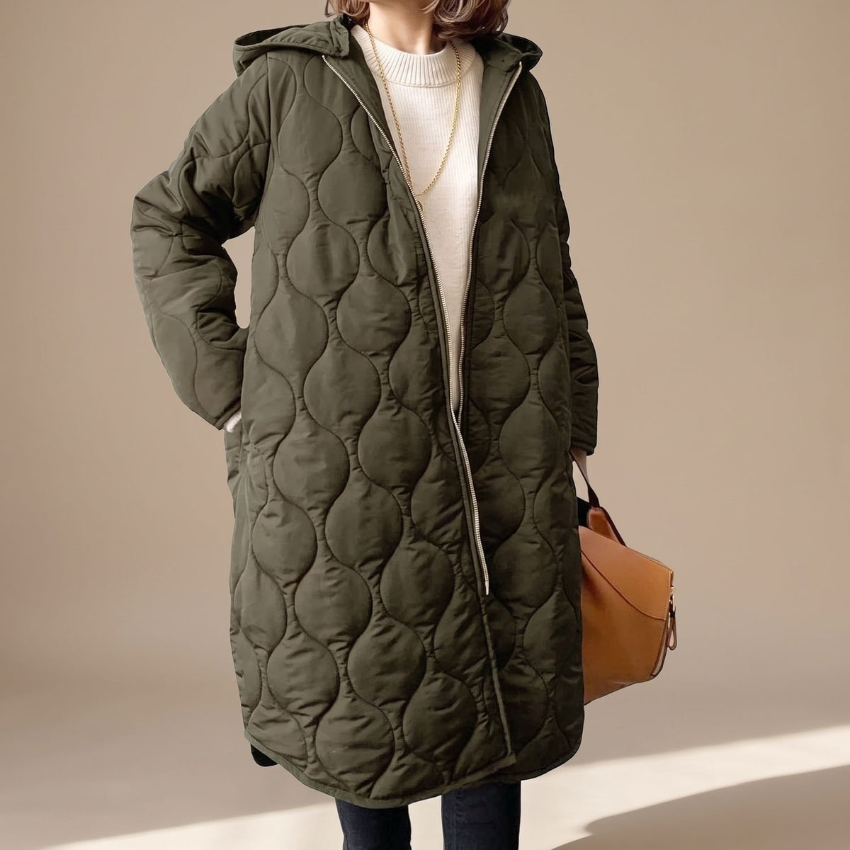 Women's Oversized Quilted Hooded Puffer Jacket Long Padded Coat - Dark Green