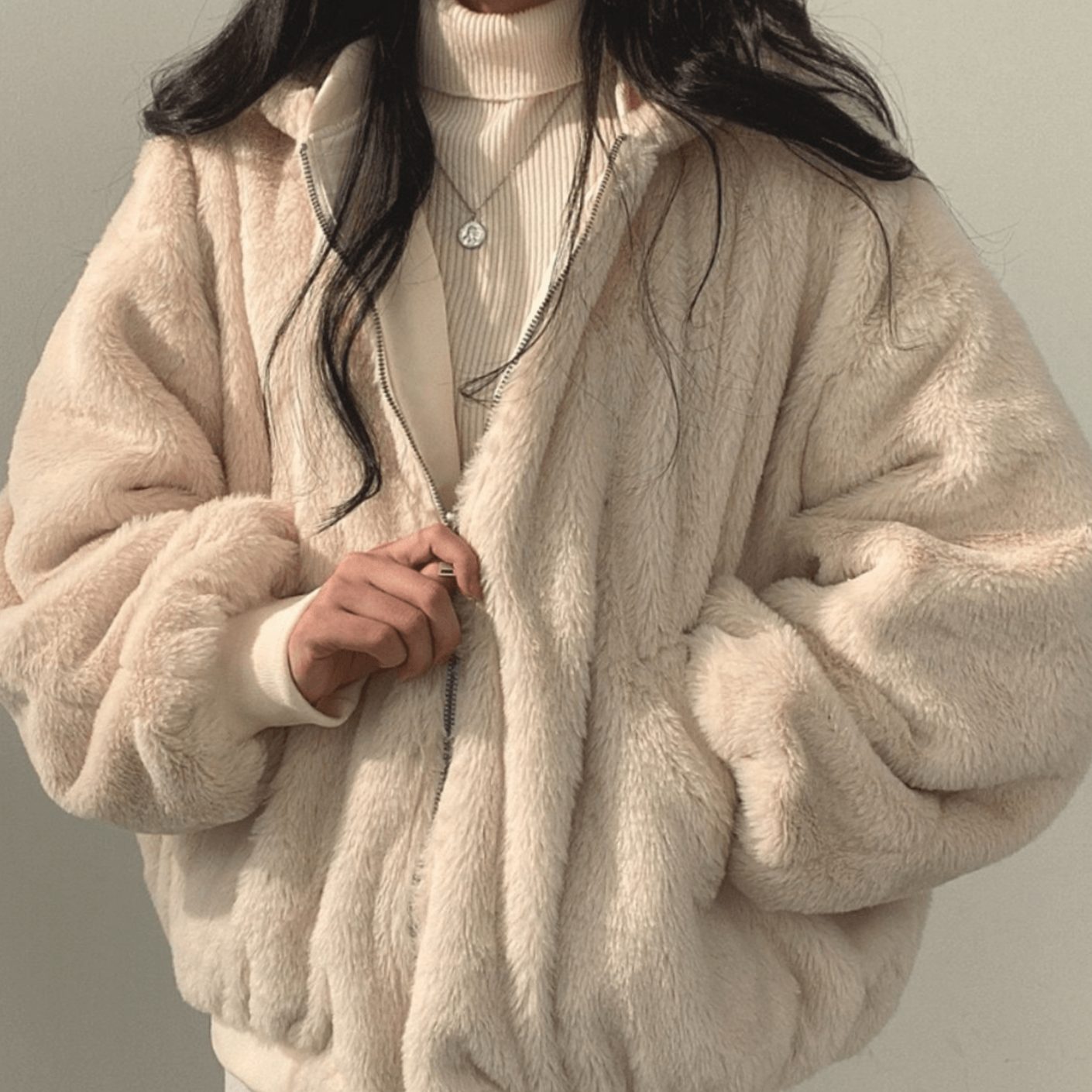 Women's Oversized Relaxed-Fit Fleece-Lined Zip-Up Winter Jacket