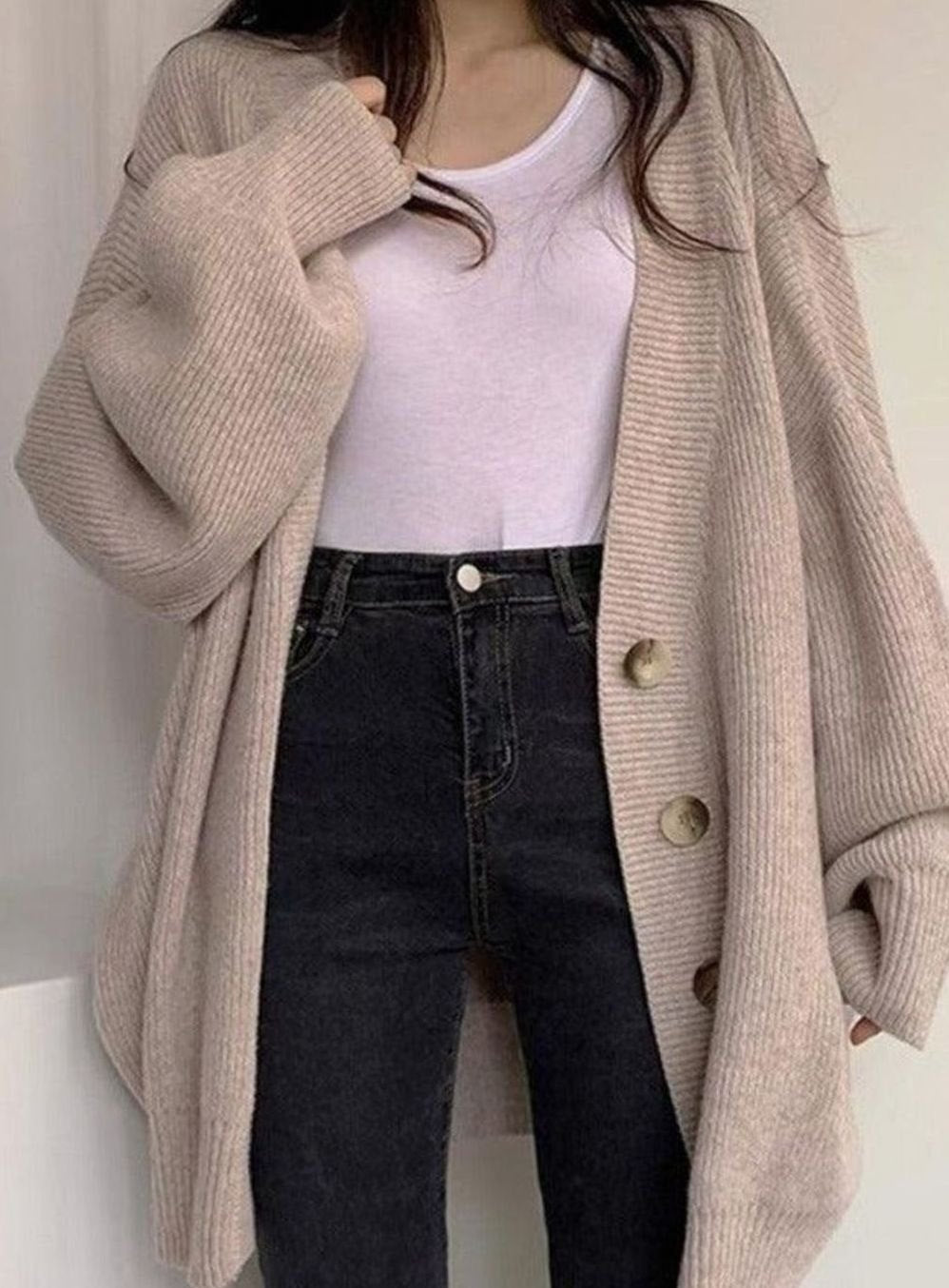 Women's Oversized Ribbed-Knit Button-Down Winter Cardigan