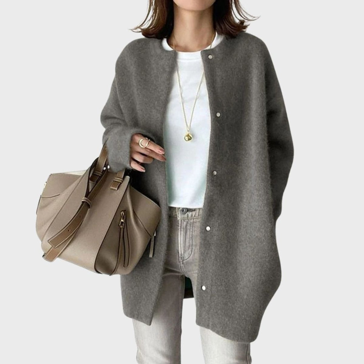 Women's Oversized Snap-Button Knit Cardigan - Grey