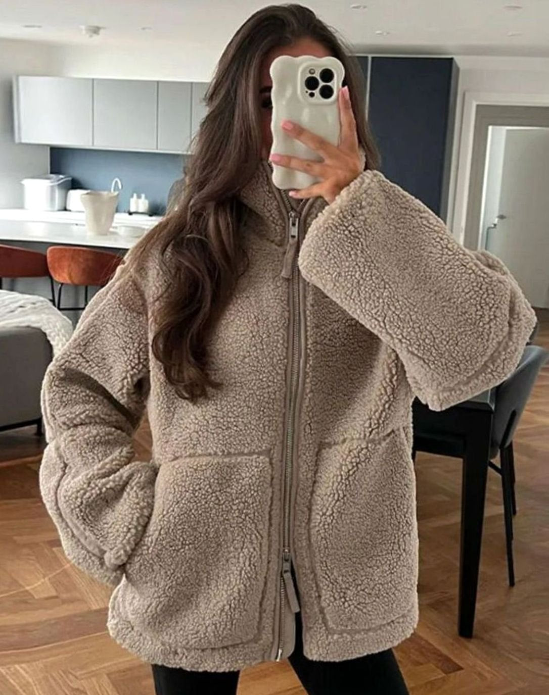 Women's Oversized Teddy Fleece Zip-Up Jacket