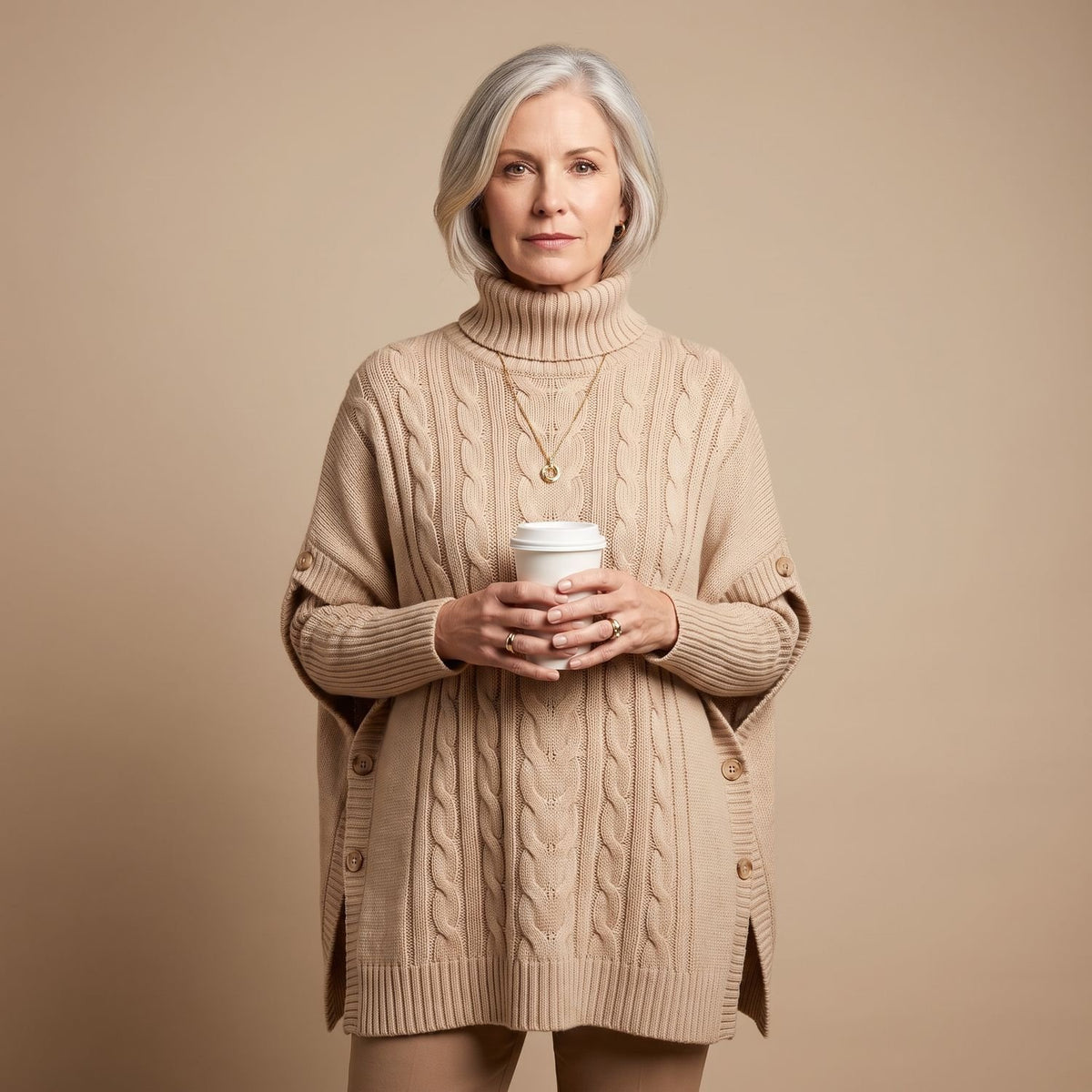 Women's Oversized Turtleneck Cable-Knit Batwing Sleeve Jumper