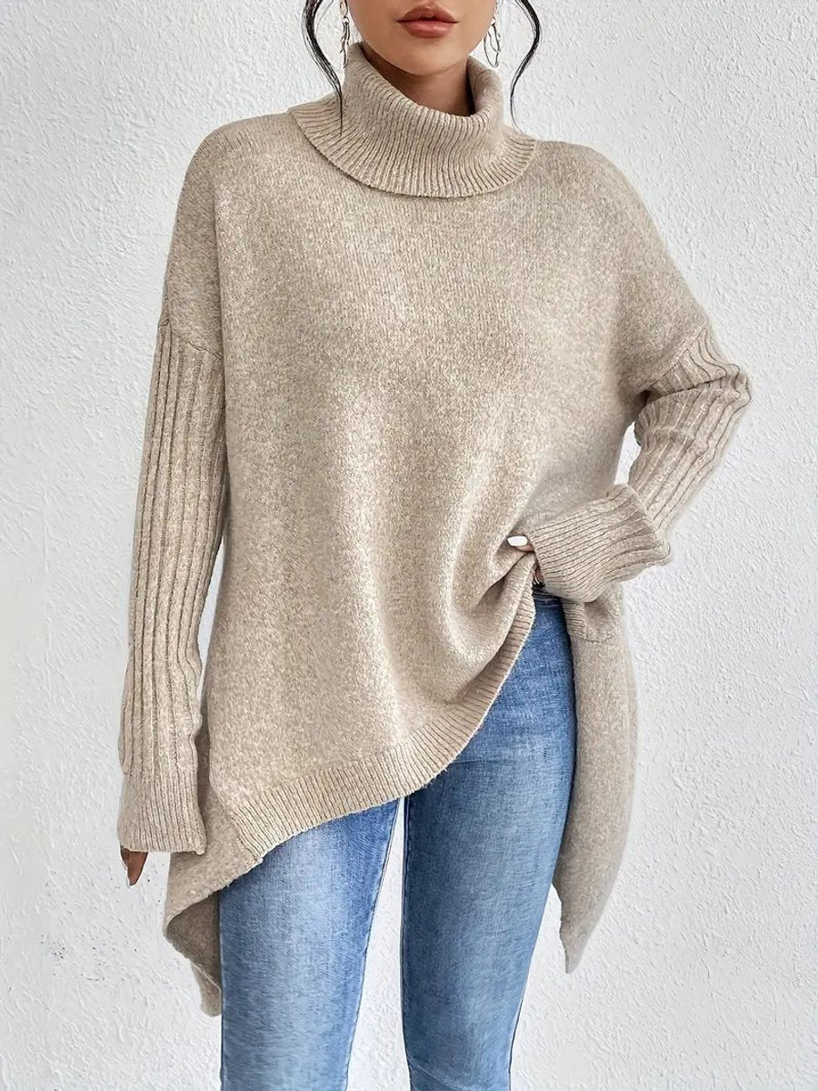 Women's Oversized Turtleneck Sweater Long Ribbed Knit Jumper