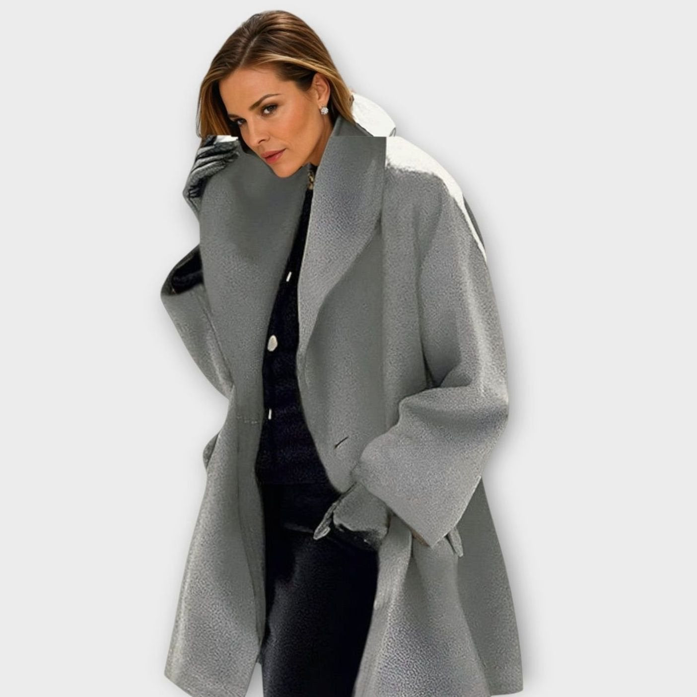 Women's Oversized Wide-Collar Relaxed-Fit Winter Coat - Grey