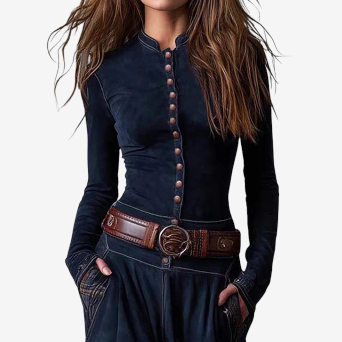 Women's Patchwork Plaid Suede Maxi Long Sleeve Dress