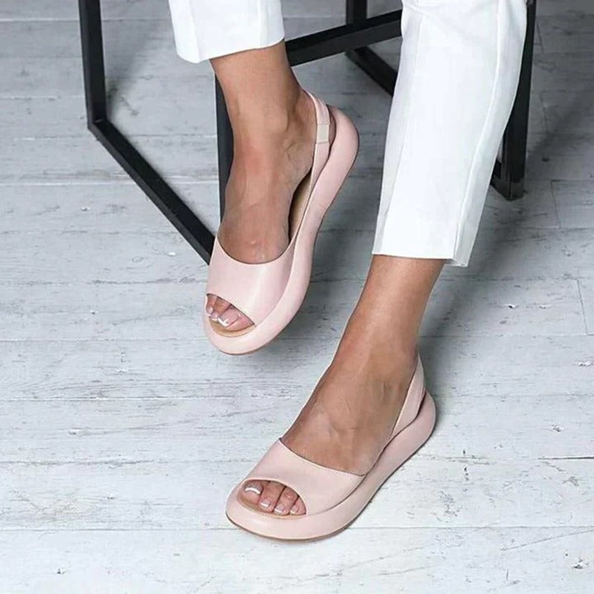 Women's Peep Toe Slingback Comfortable Sandals Cushioned Flat - Pink