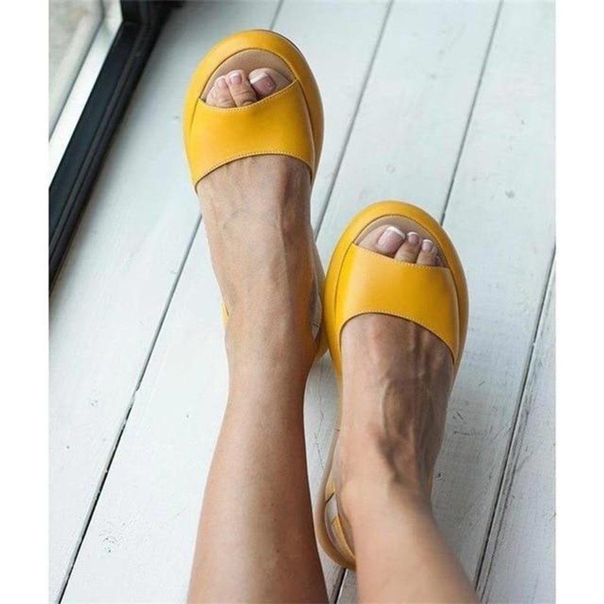 Women's Peep Toe Slingback Comfortable Sandals Cushioned Flat - Yellow