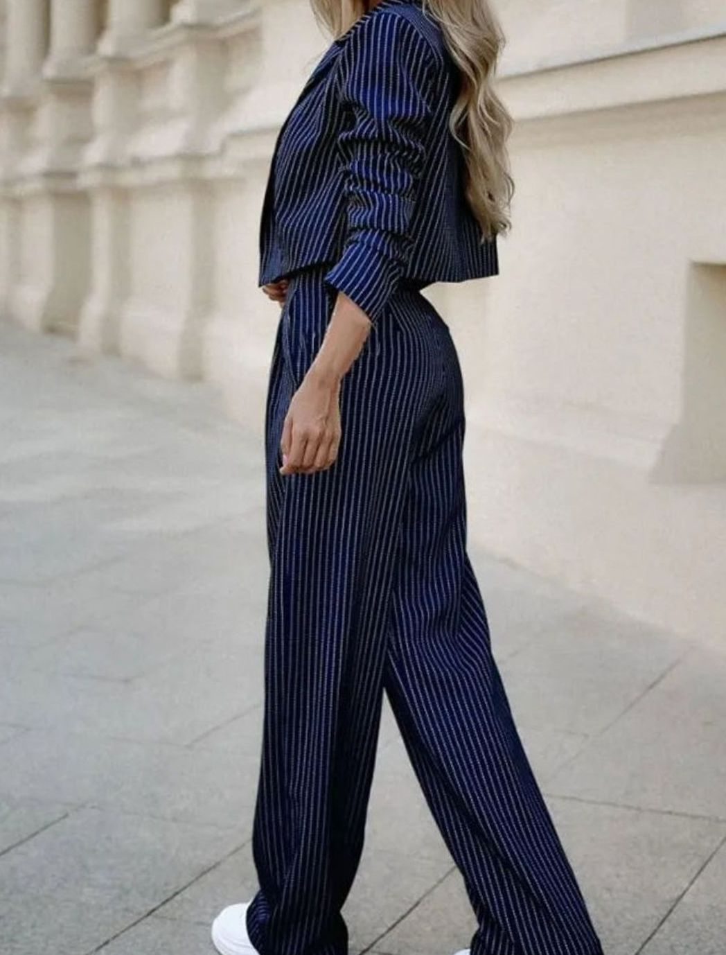 Women's Pinstripe Wide-Leg Blazer Trouser Co-ord Set