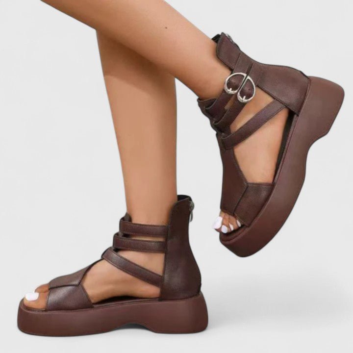 Women's Platform Gladiator Sandals Double-Buckle Ankle-Strap