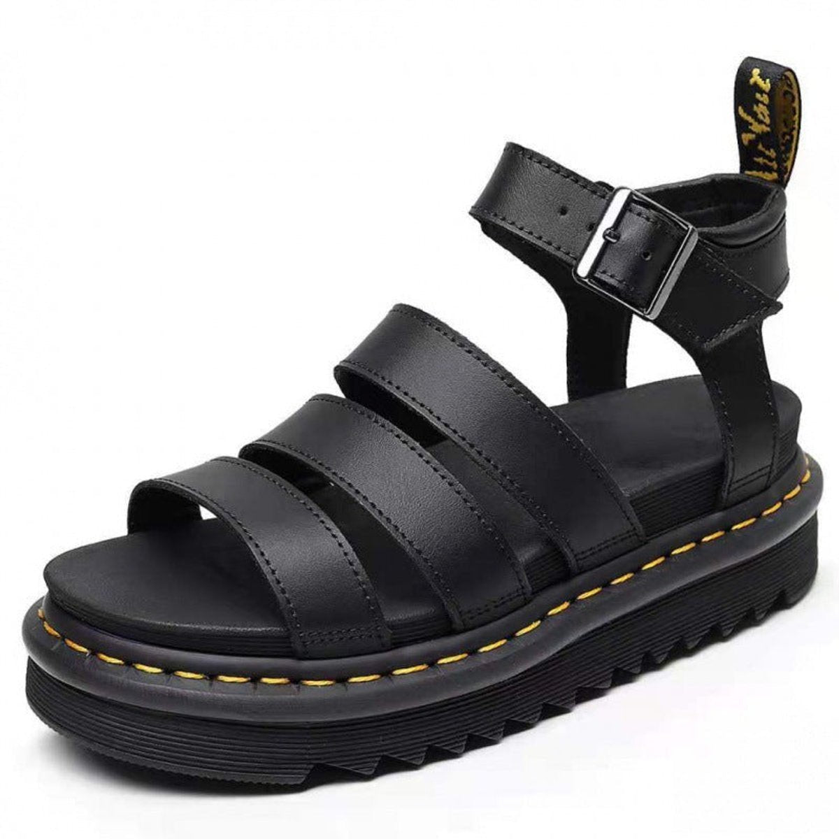 Women's Platform Triple-Strap Buckle Comfortable Sandals - Black