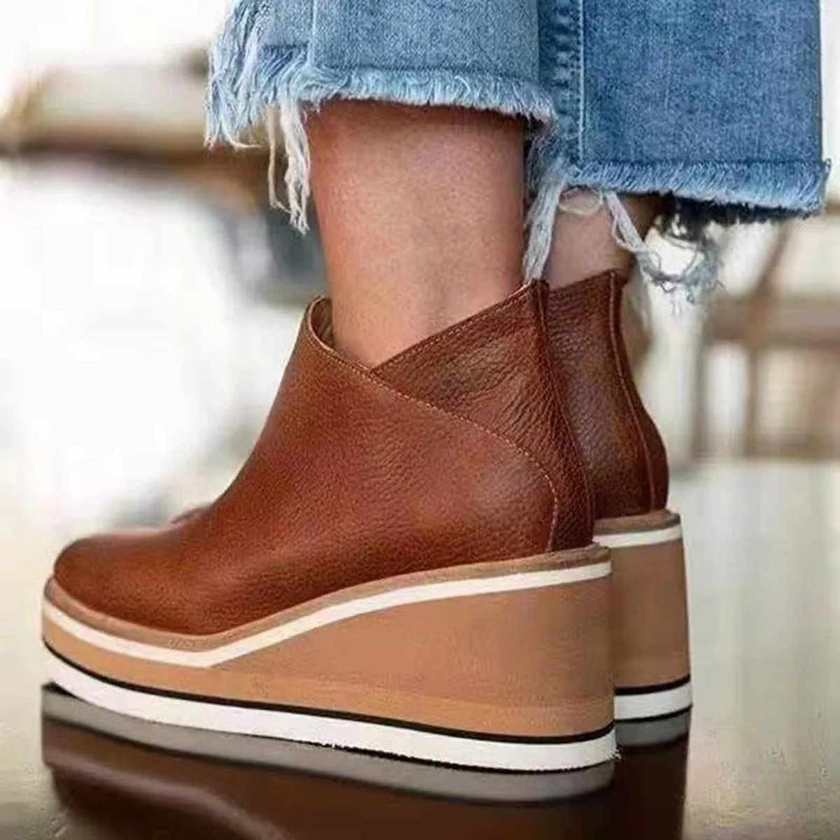 Women's Platform Wedge Zip-Up Ankle Boots