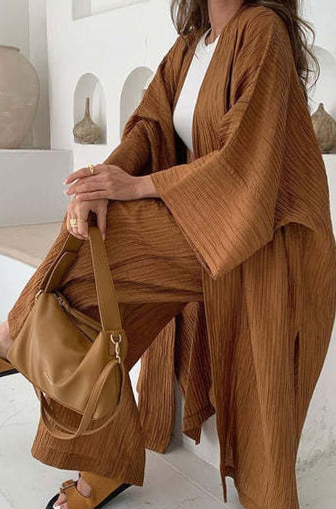 Women's Pleated Kimono Wide-Leg Trousers Two-Piece Set