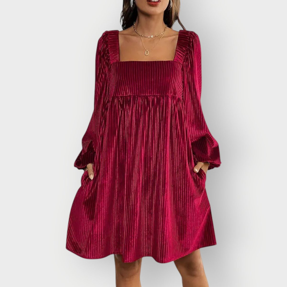 Women's Pleated Velvet Square-Neck Babydoll Formal Dress