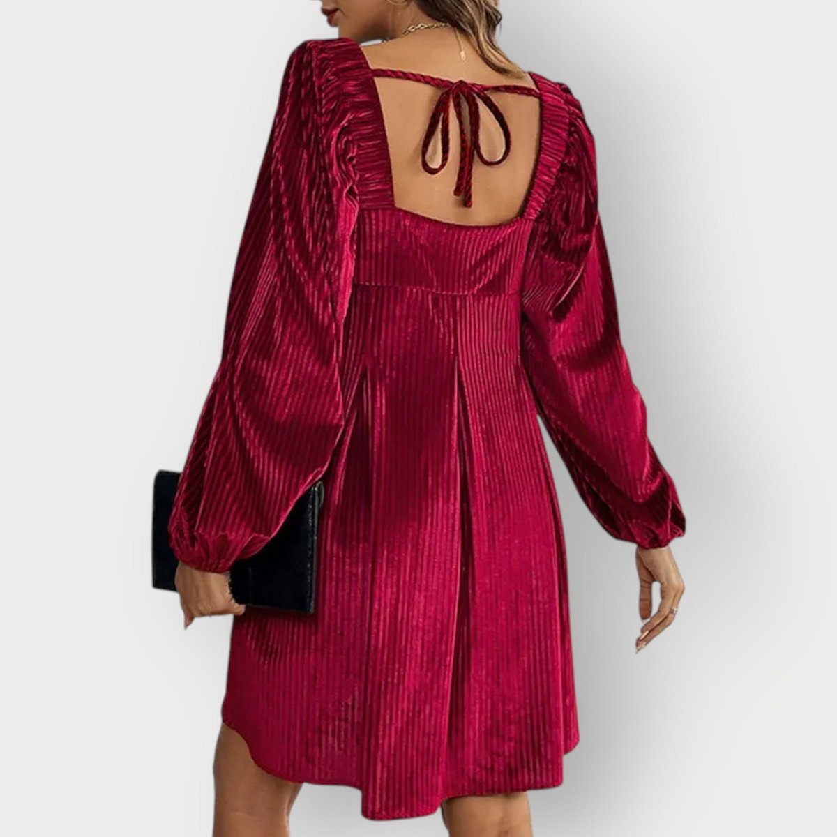 Women's Pleated Velvet Square-Neck Babydoll Formal Dress