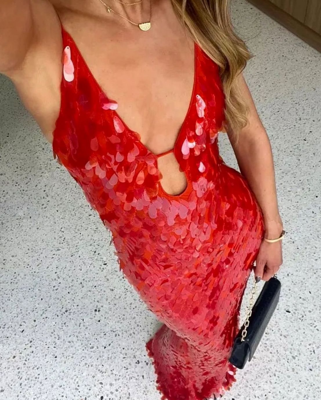 Women's Plunge-Neck Open-Back Sequin Maxi Dress