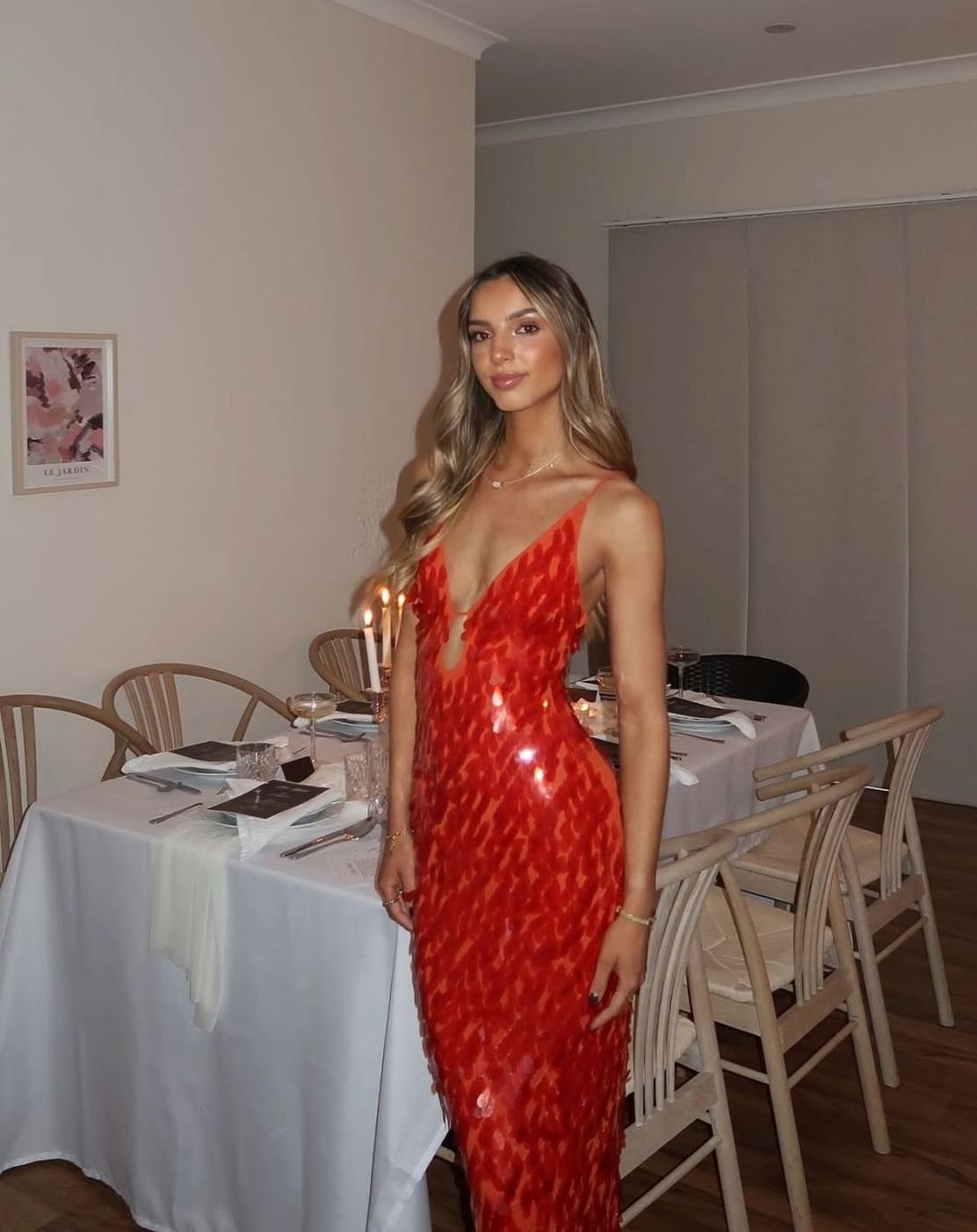 Women's Plunge-Neck Open-Back Sequin Maxi Dress