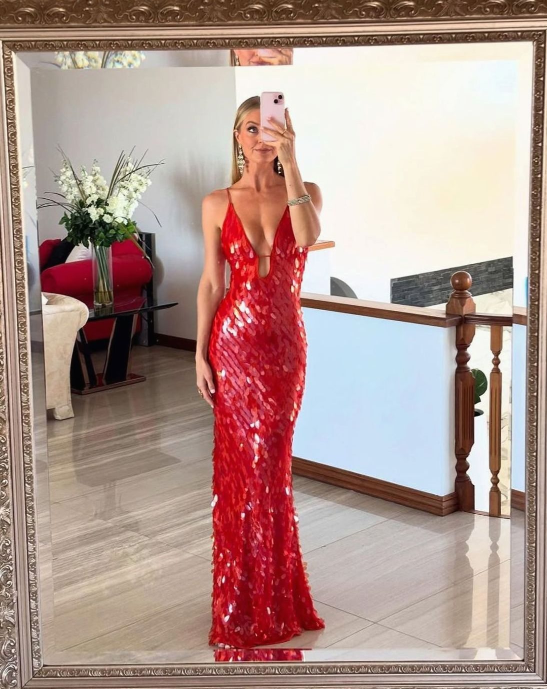 Women's Plunge-Neck Open-Back Sequin Maxi Dress