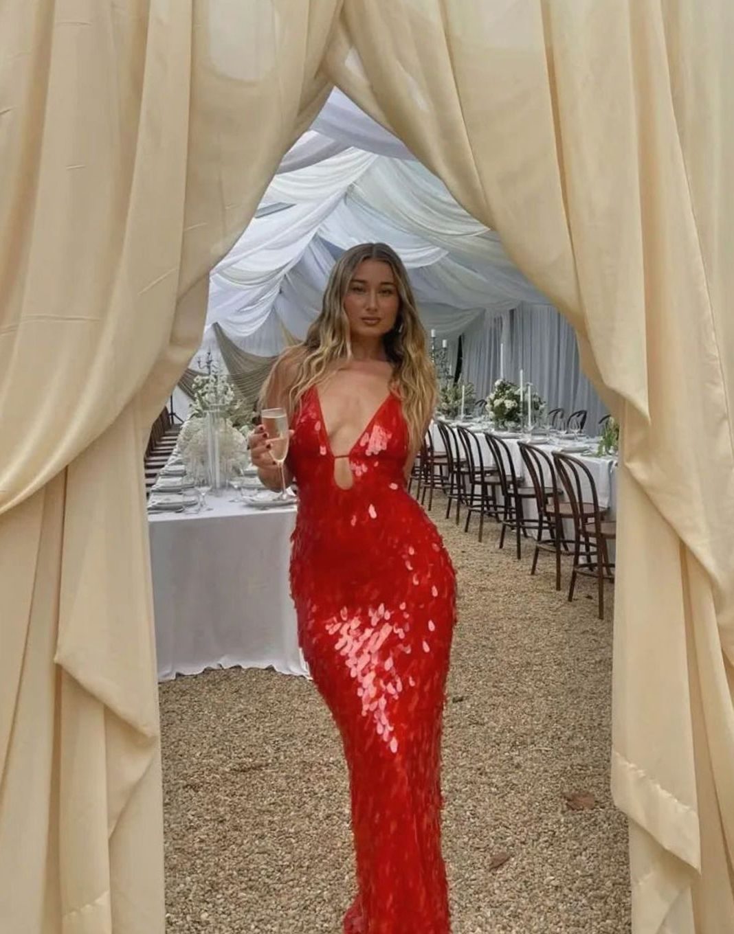 Women's Plunge-Neck Open-Back Sequin Maxi Dress