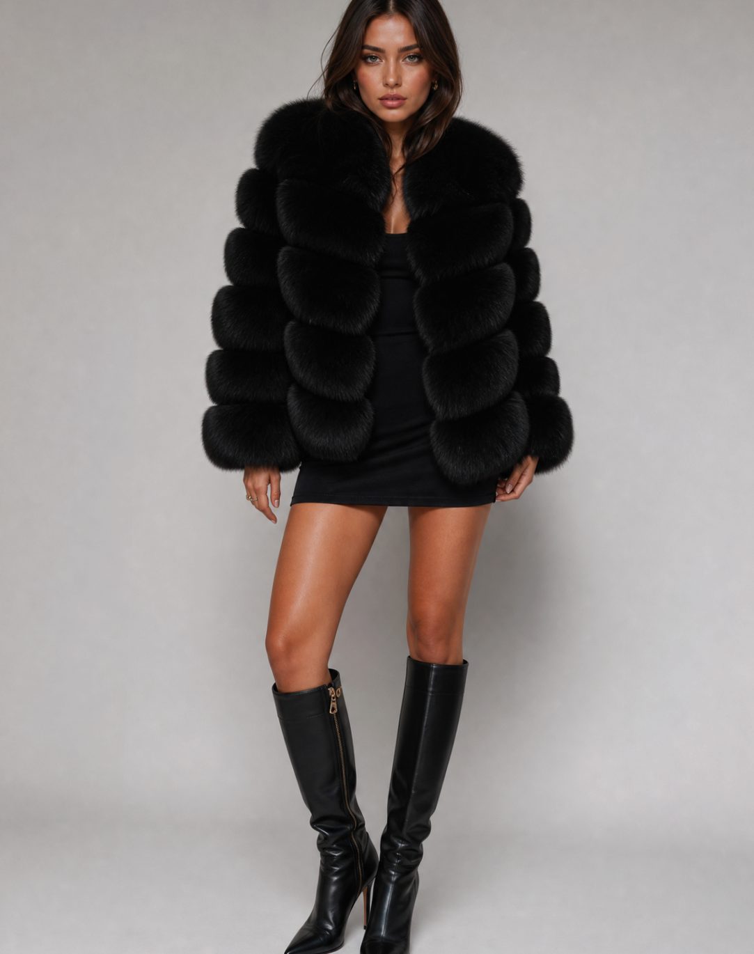 Women's Plush Faux Fur Cropped Statement Jacket - Black