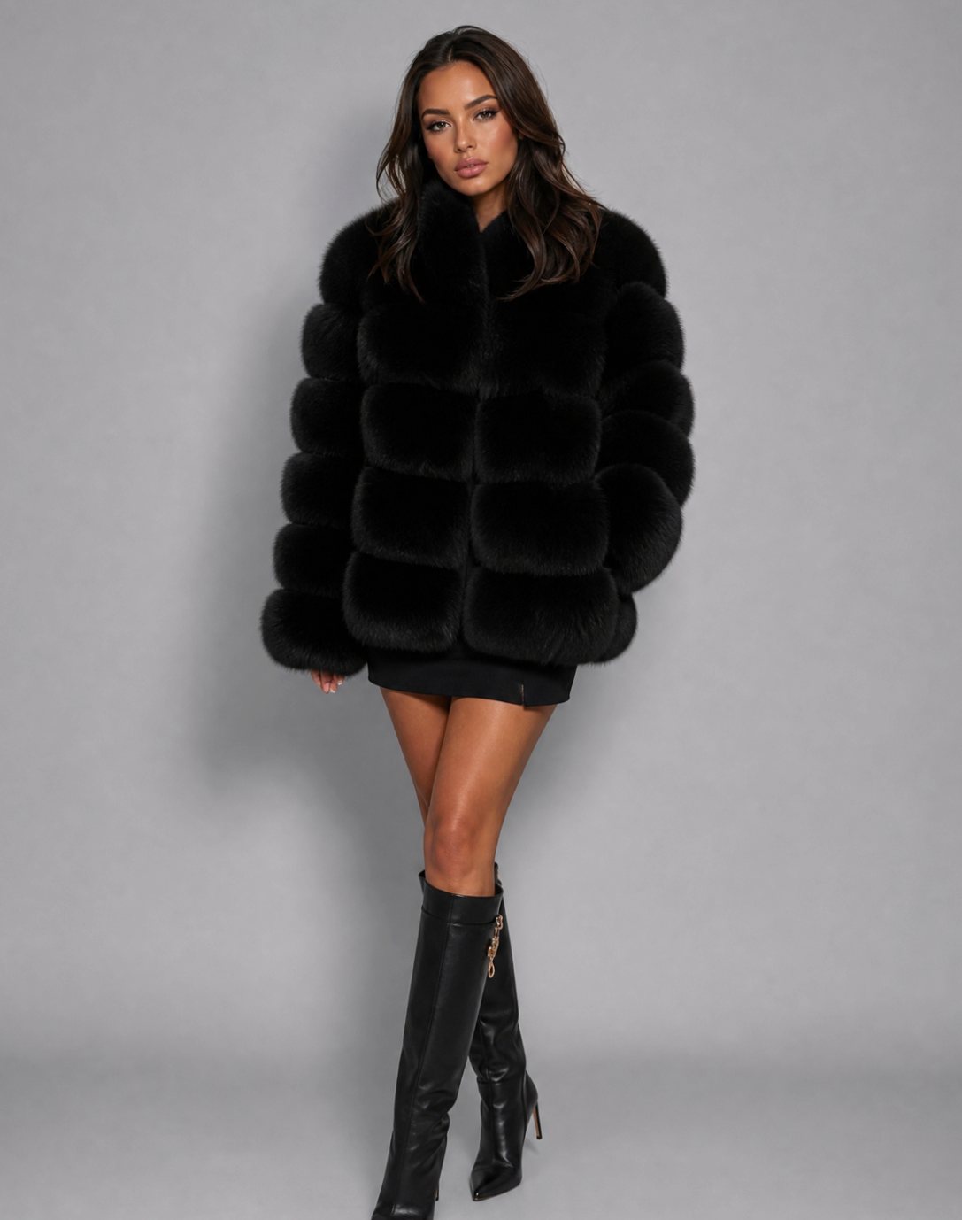 Women's Plush Faux Fur Cropped Statement Jacket