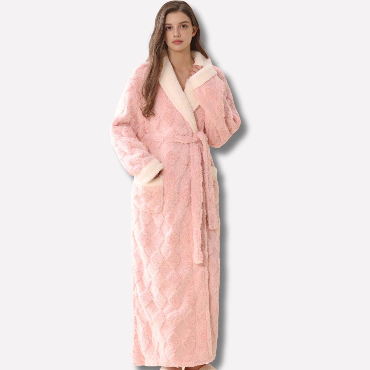 Womens Plush Fleece Ankle-Length Loungewear Bathrobe - Pink