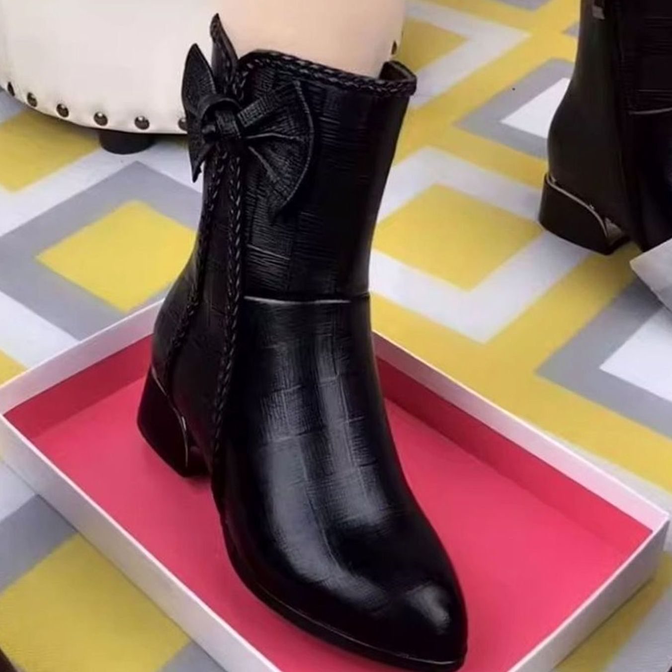 Women's Pointed-Toe Block-Heel Bow-Detail Ankle Boots