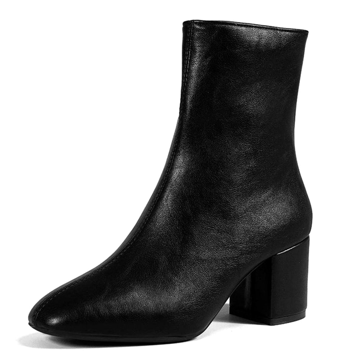 Women's Pointed-Toe Block-Heel Faux Leather Ankle Boots