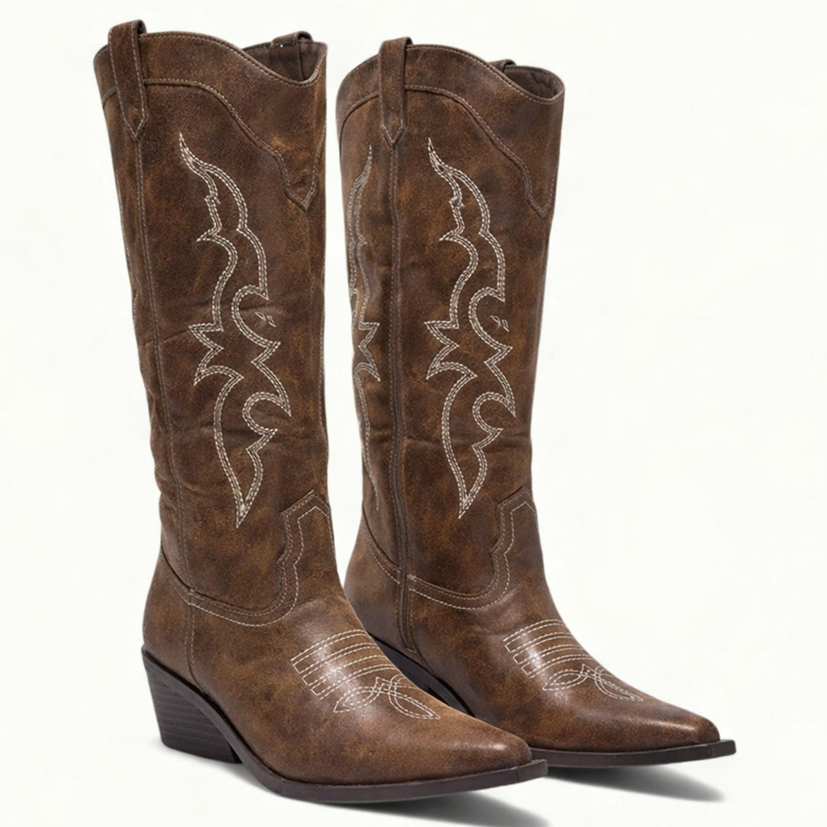 Women's Pointed-Toe Embroidered Cowboy Boots Western Style - Brown