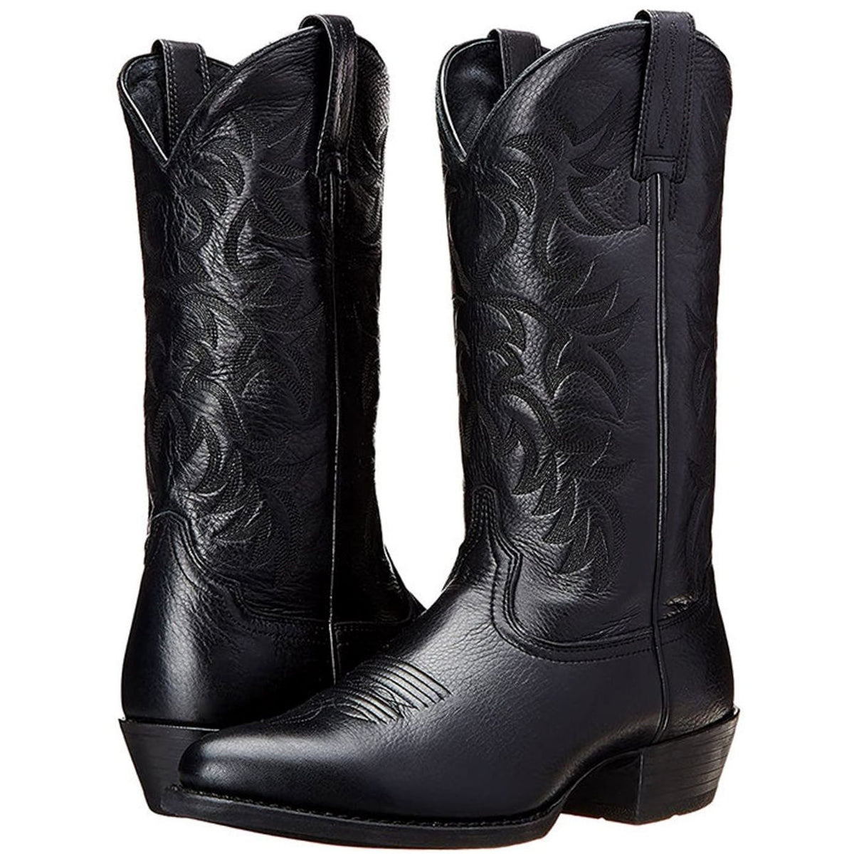 Women's Pointed-Toe Embroidered Leather Cowboy Boots - Black